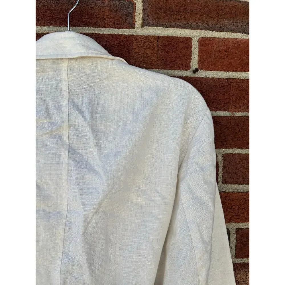 Jones New York Country White Linen Blend Belted Button Up Jacket Shirt Women’s - Picture 15 of 15